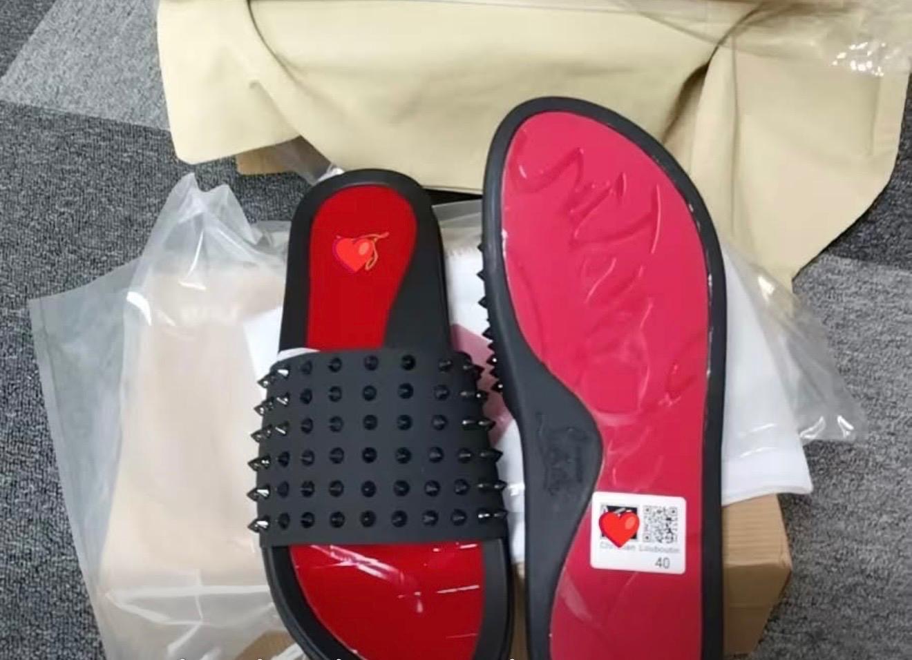 Black Studded Sandal – Red Sole